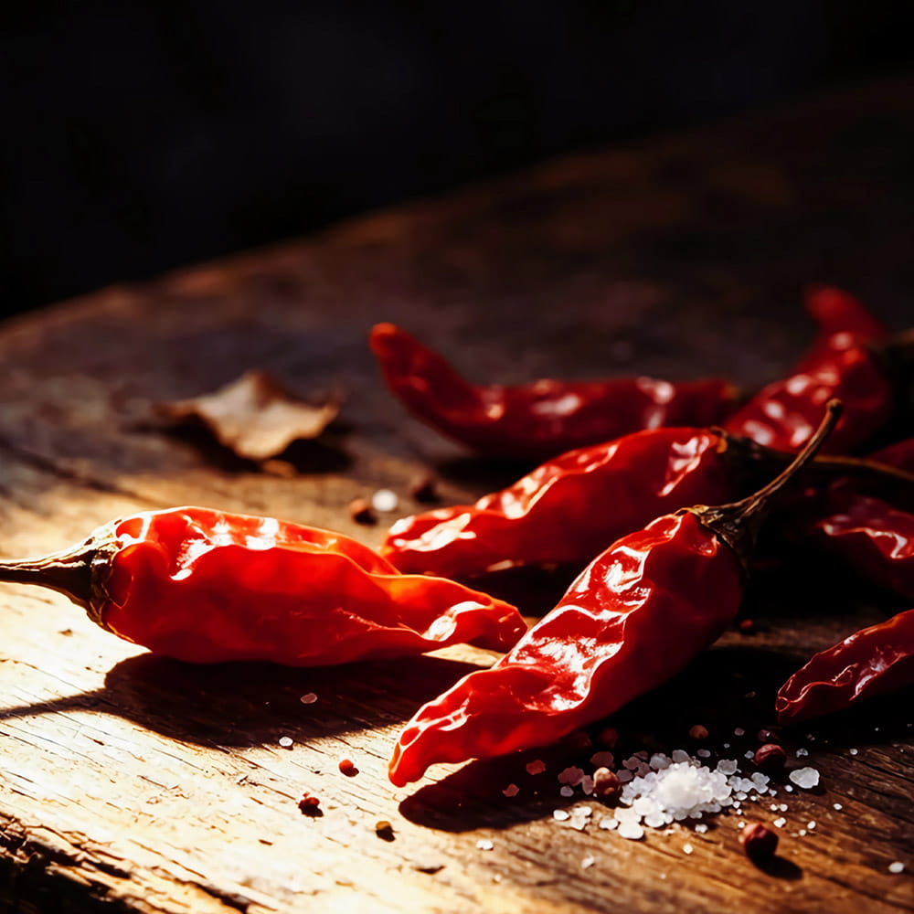 Getrocknete Chilischoten und Gewürze